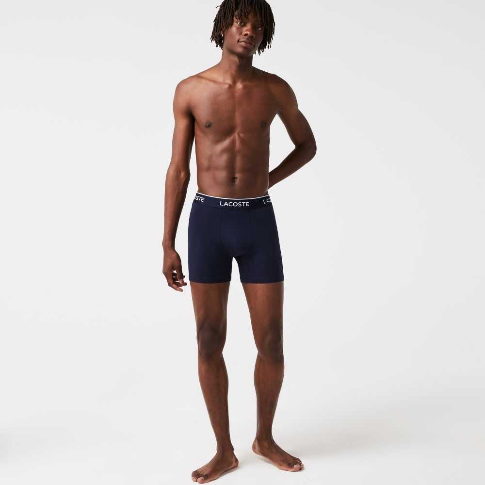 Navy Blue / Red / Navy Blue Lacoste Long Stretch Cotton Boxer Brief 3-Pack | VOTLDR-905