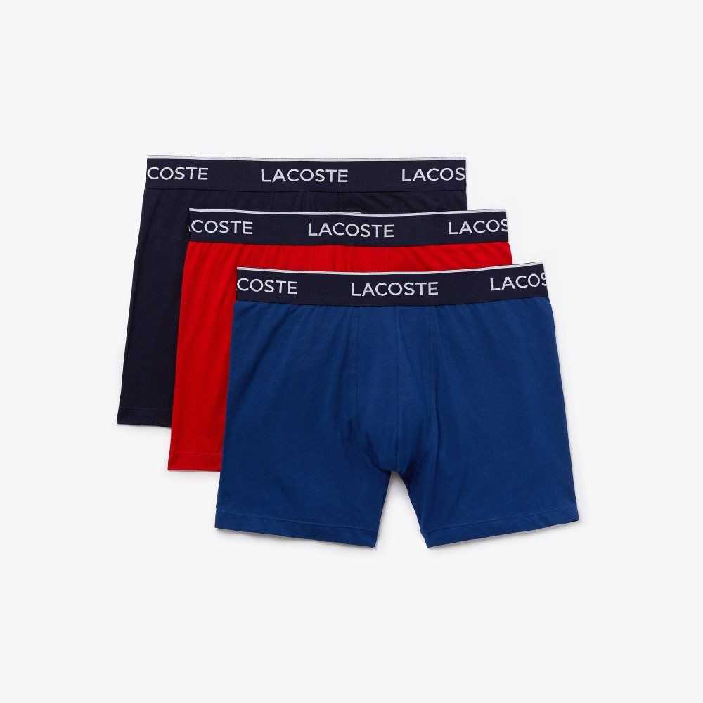 Navy Blue / Red / Navy Blue Lacoste Long Stretch Cotton Boxer Brief 3-Pack | VOTLDR-905