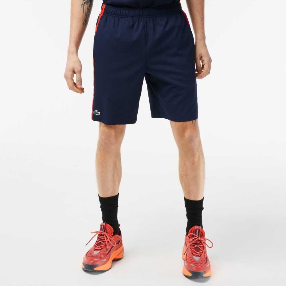 Navy Blue / Red / Orange Lacoste Recycled Polyester Tennis Shorts | KCMZDU-862