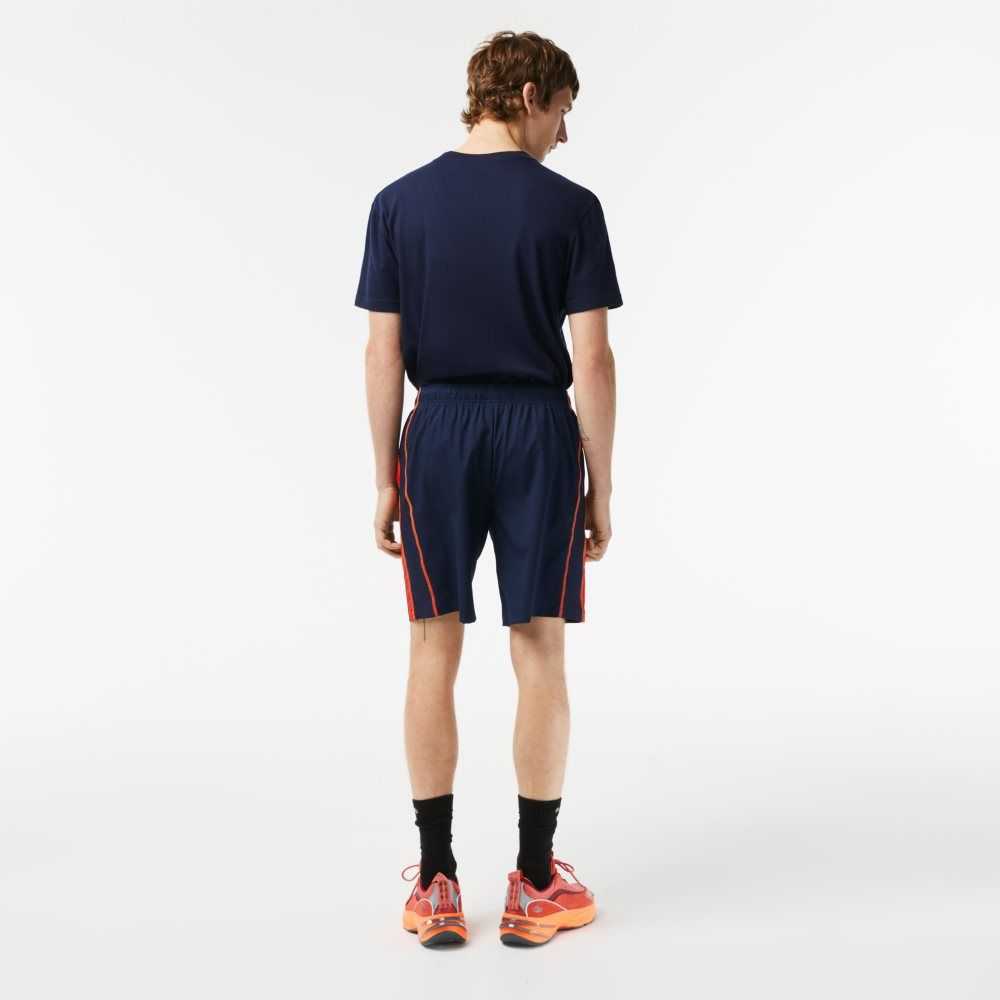 Navy Blue / Red / Orange Lacoste Recycled Polyester Tennis Shorts | KCMZDU-862