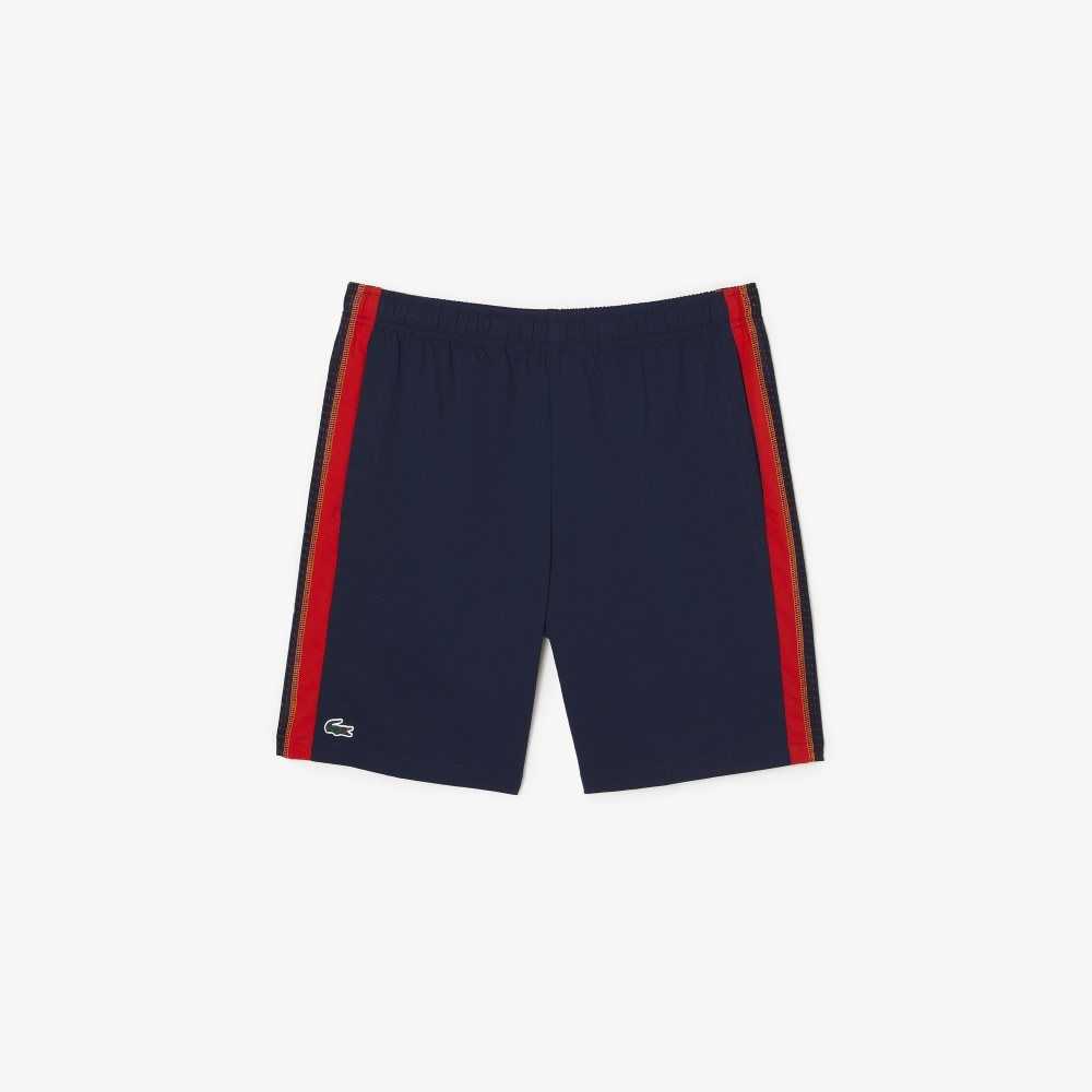 Navy Blue / Red / Orange Lacoste Recycled Polyester Tennis Shorts | KCMZDU-862