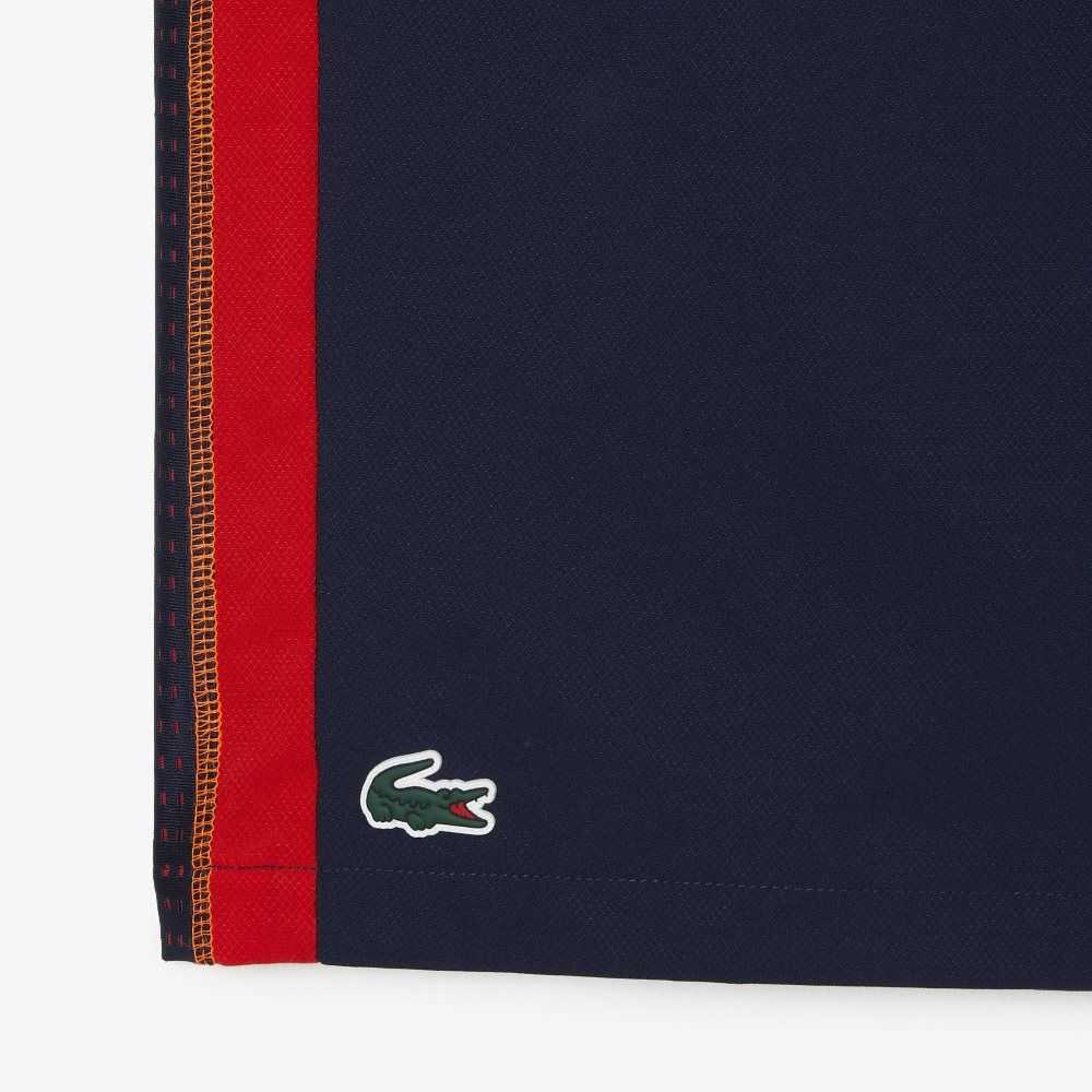 Navy Blue / Red / Orange Lacoste Recycled Polyester Tennis Shorts | KCMZDU-862