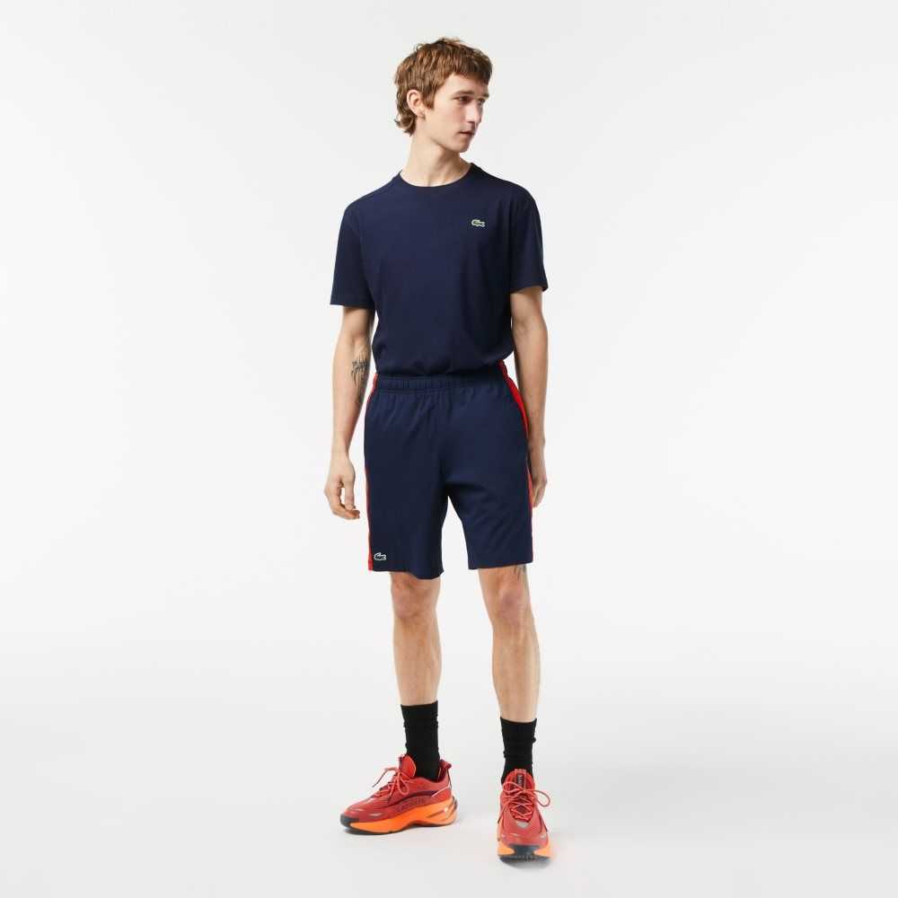 Navy Blue / Red / Orange Lacoste Recycled Polyester Tennis Shorts | KCMZDU-862