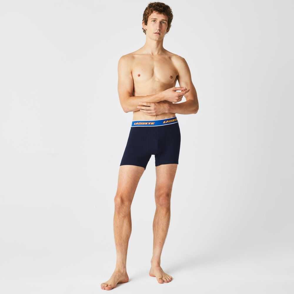 Navy Blue / Red / White / Blue Lacoste Contrast Waist Boxer Brief 3-Pack | HUKCOR-547