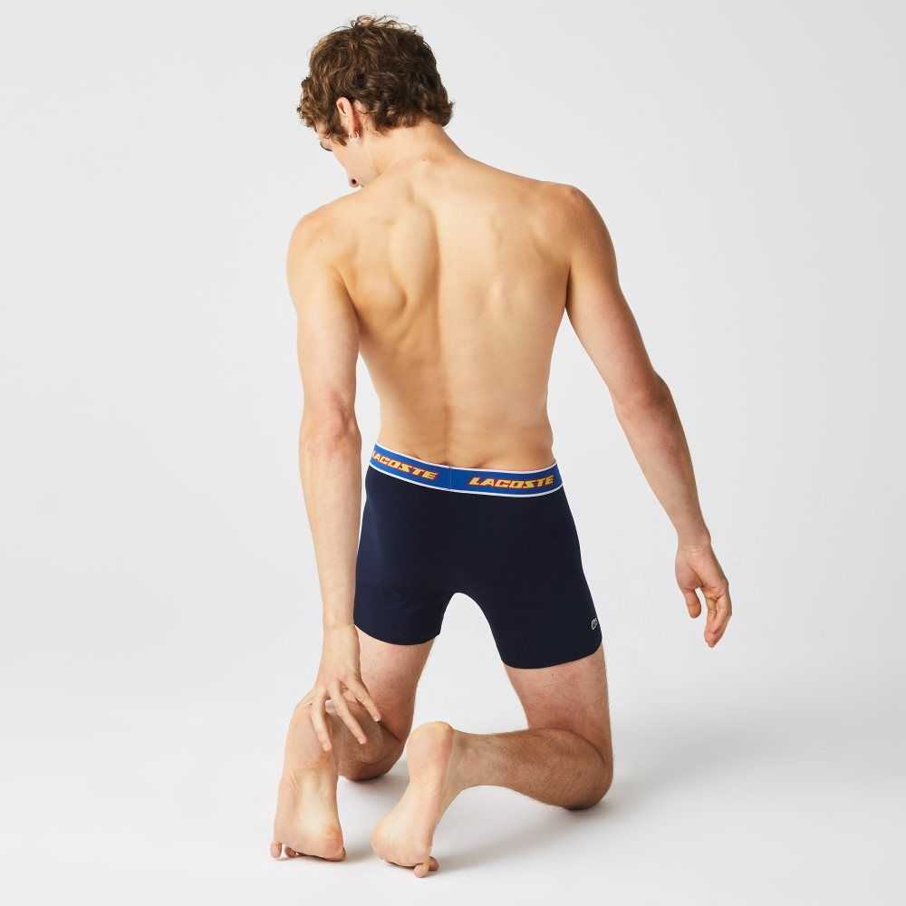 Navy Blue / Red / White / Blue Lacoste Contrast Waist Boxer Brief 3-Pack | HUKCOR-547