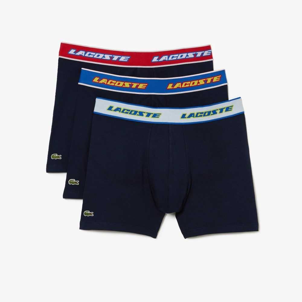 Navy Blue / Red / White / Blue Lacoste Contrast Waist Boxer Brief 3-Pack | HUKCOR-547