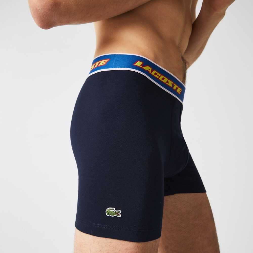 Navy Blue / Red / White / Blue Lacoste Contrast Waist Boxer Brief 3-Pack | HUKCOR-547