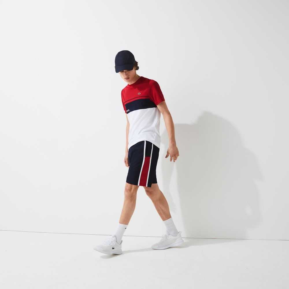 Navy Blue / Red / White Lacoste SPORT Colorblock Panels Lightweight Shorts | FYQKXP-843