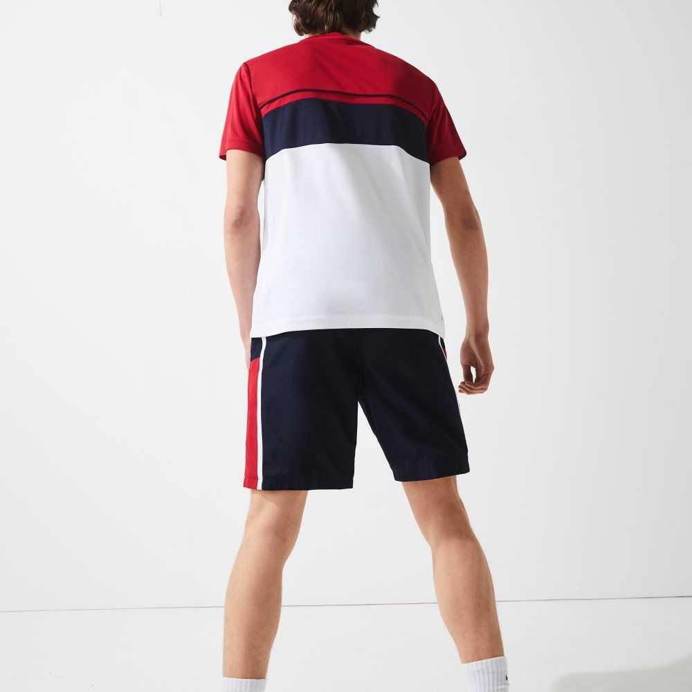 Navy Blue / Red / White Lacoste SPORT Colorblock Panels Lightweight Shorts | FYQKXP-843