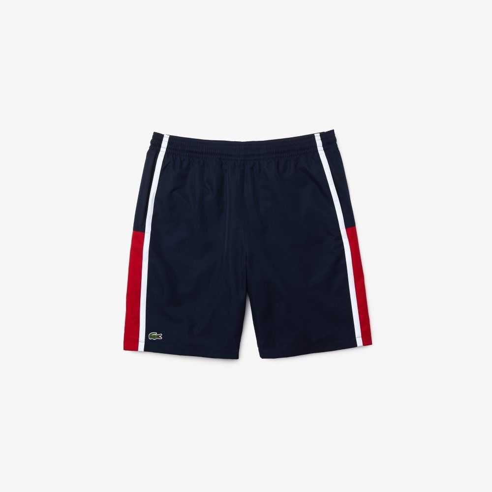 Navy Blue / Red / White Lacoste SPORT Colorblock Panels Lightweight Shorts | FYQKXP-843