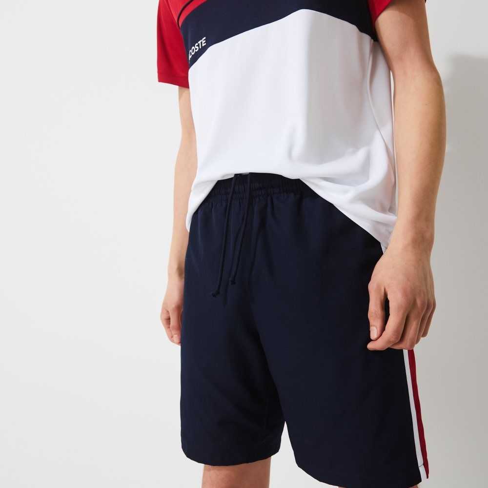 Navy Blue / Red / White Lacoste SPORT Colorblock Panels Lightweight Shorts | FYQKXP-843