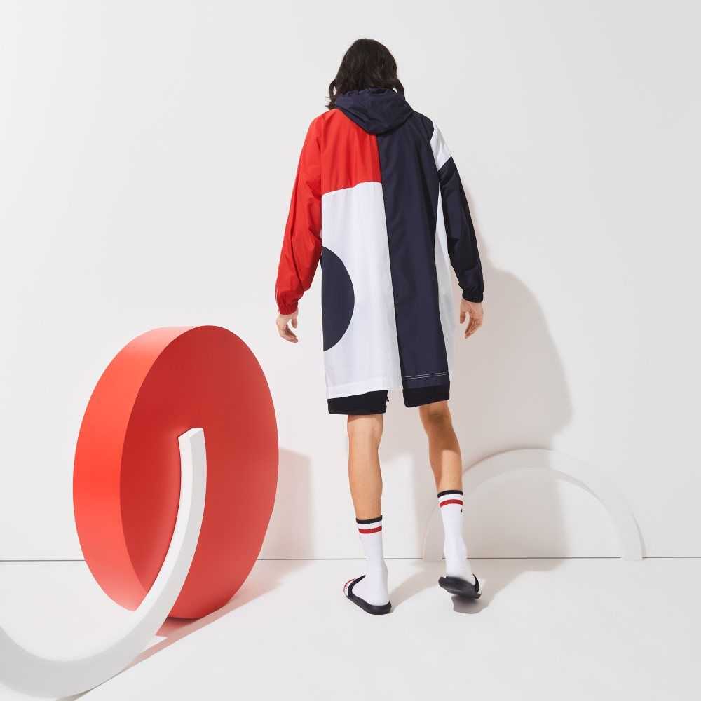 Navy Blue / Red / White Lacoste SPORT French Sporting Spirit Edition Oversized Raincoat | WCMTLJ-720