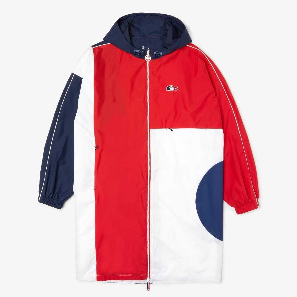 Navy Blue / Red / White Lacoste SPORT French Sporting Spirit Edition Oversized Raincoat | WCMTLJ-720