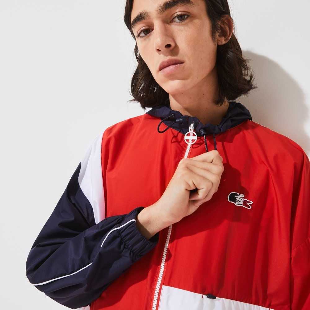 Navy Blue / Red / White Lacoste SPORT French Sporting Spirit Edition Oversized Raincoat | WCMTLJ-720