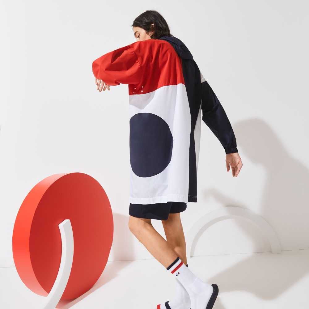 Navy Blue / Red / White Lacoste SPORT French Sporting Spirit Edition Oversized Raincoat | WCMTLJ-720