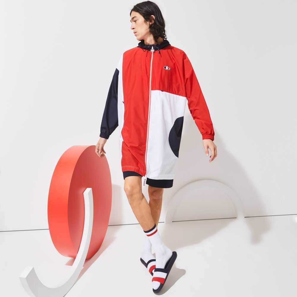 Navy Blue / Red / White Lacoste SPORT French Sporting Spirit Edition Oversized Raincoat | WCMTLJ-720