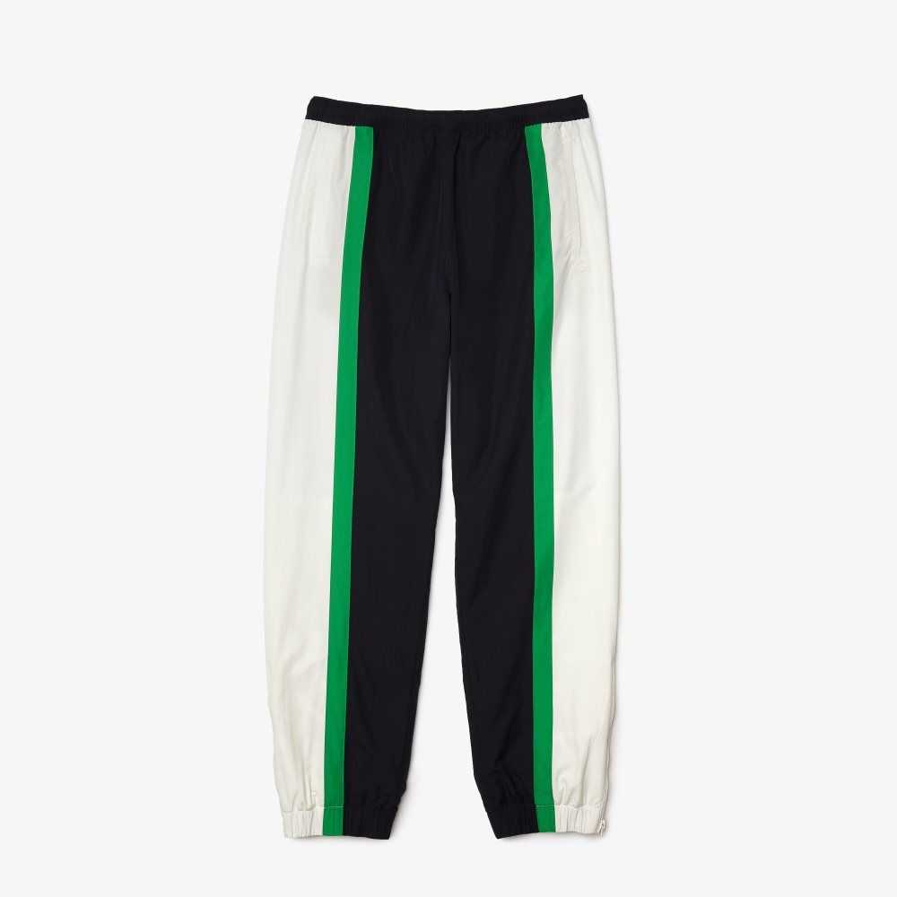 Navy Blue / White / Green Lacoste Lightweight Water-Repellent Color-Block Trackpants | XBAHLY-962