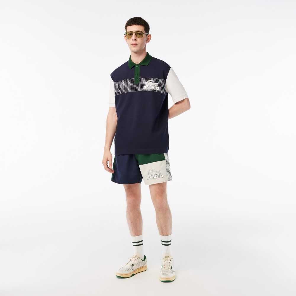 Navy Blue / White / Green Lacoste Loose Fit Organic Cotton Polo | IJHFOW-639