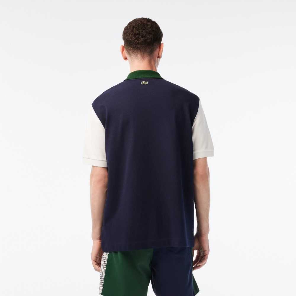 Navy Blue / White / Green Lacoste Loose Fit Organic Cotton Polo | IJHFOW-639