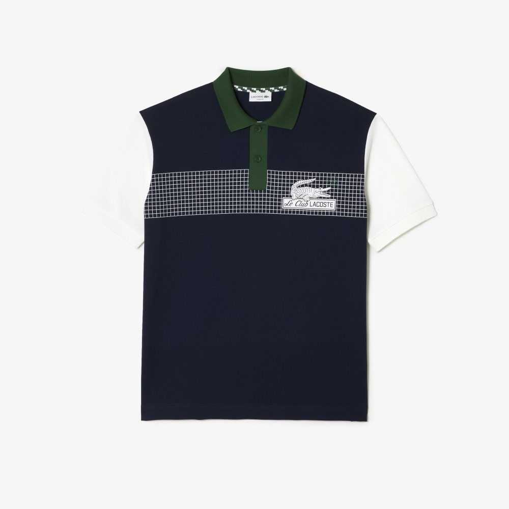 Navy Blue / White / Green Lacoste Loose Fit Organic Cotton Polo | IJHFOW-639