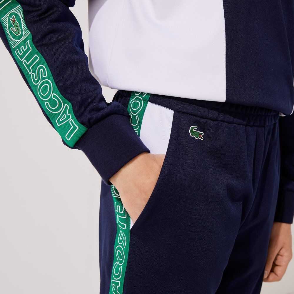 Navy Blue / White / Green Lacoste SPORT Branded Bands Tracksuit Pants | YNQOFH-079