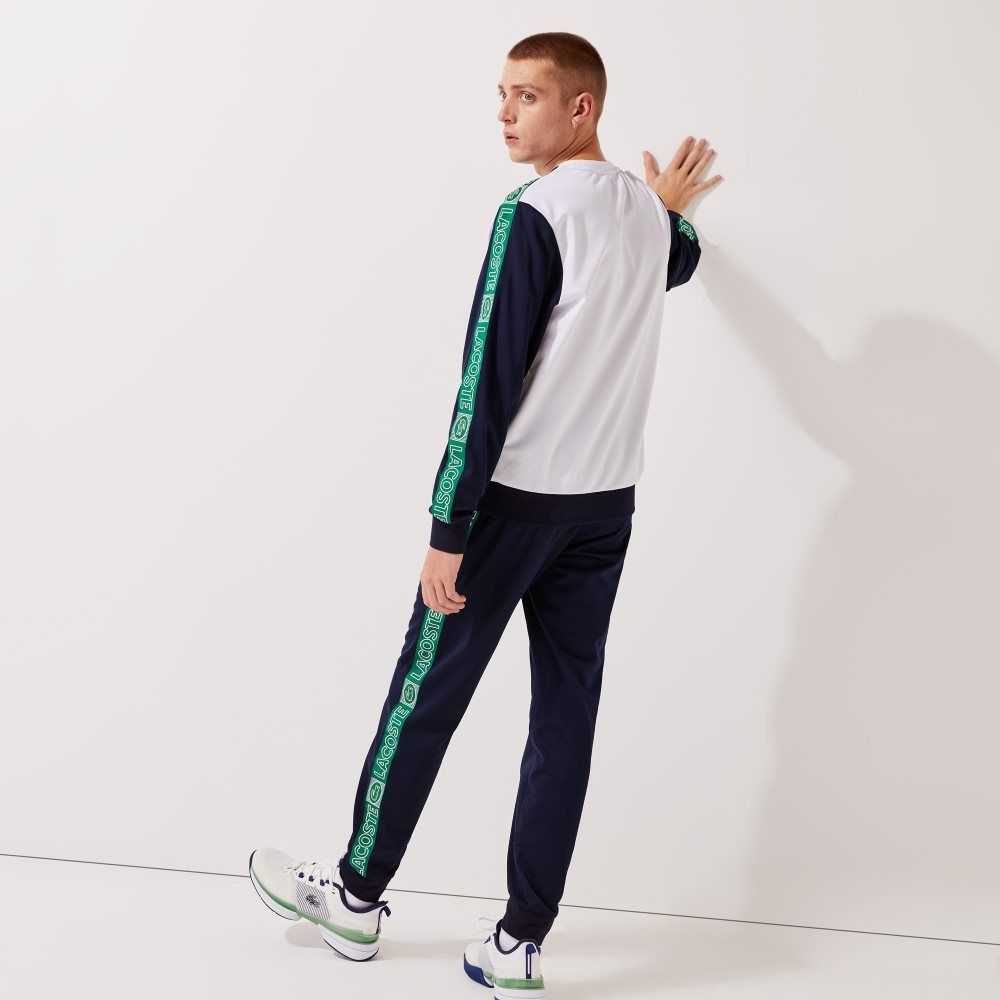 Navy Blue / White / Green Lacoste SPORT Branded Bands Tracksuit Pants | YNQOFH-079