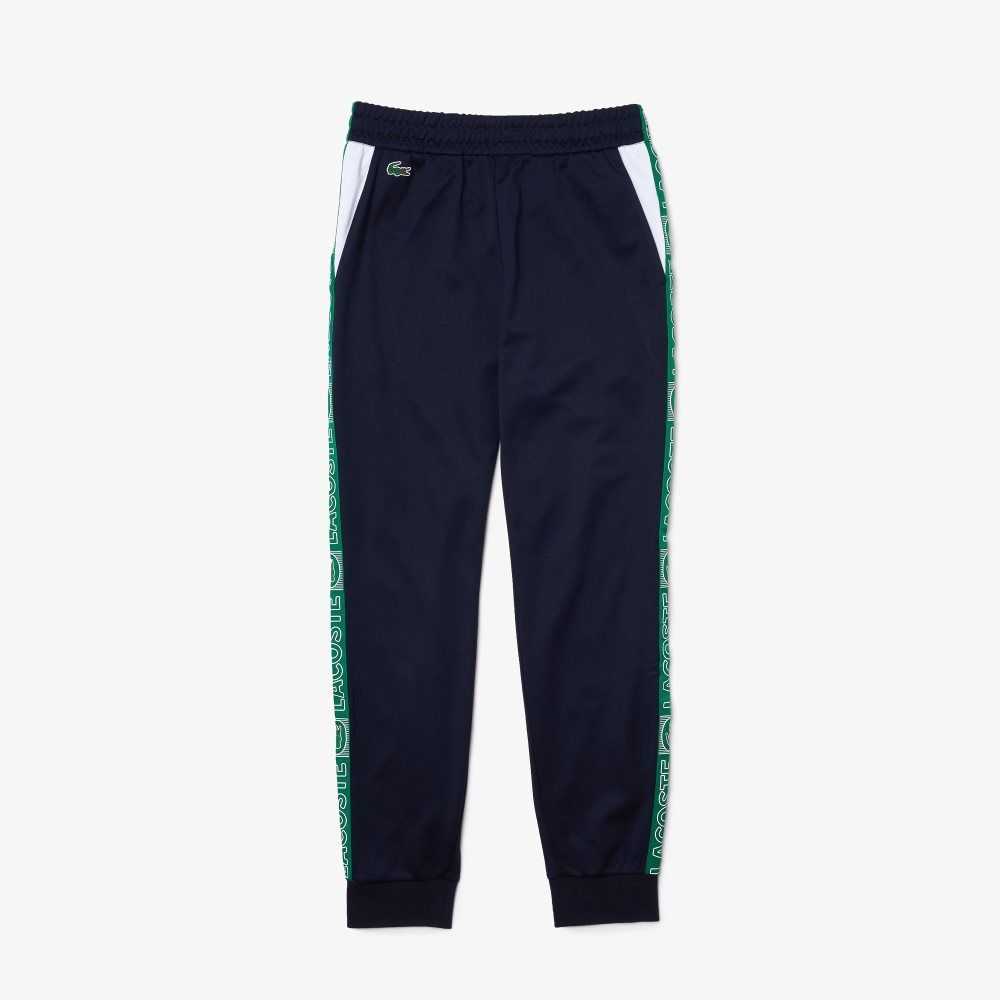 Navy Blue / White / Green Lacoste SPORT Branded Bands Tracksuit Pants | YNQOFH-079