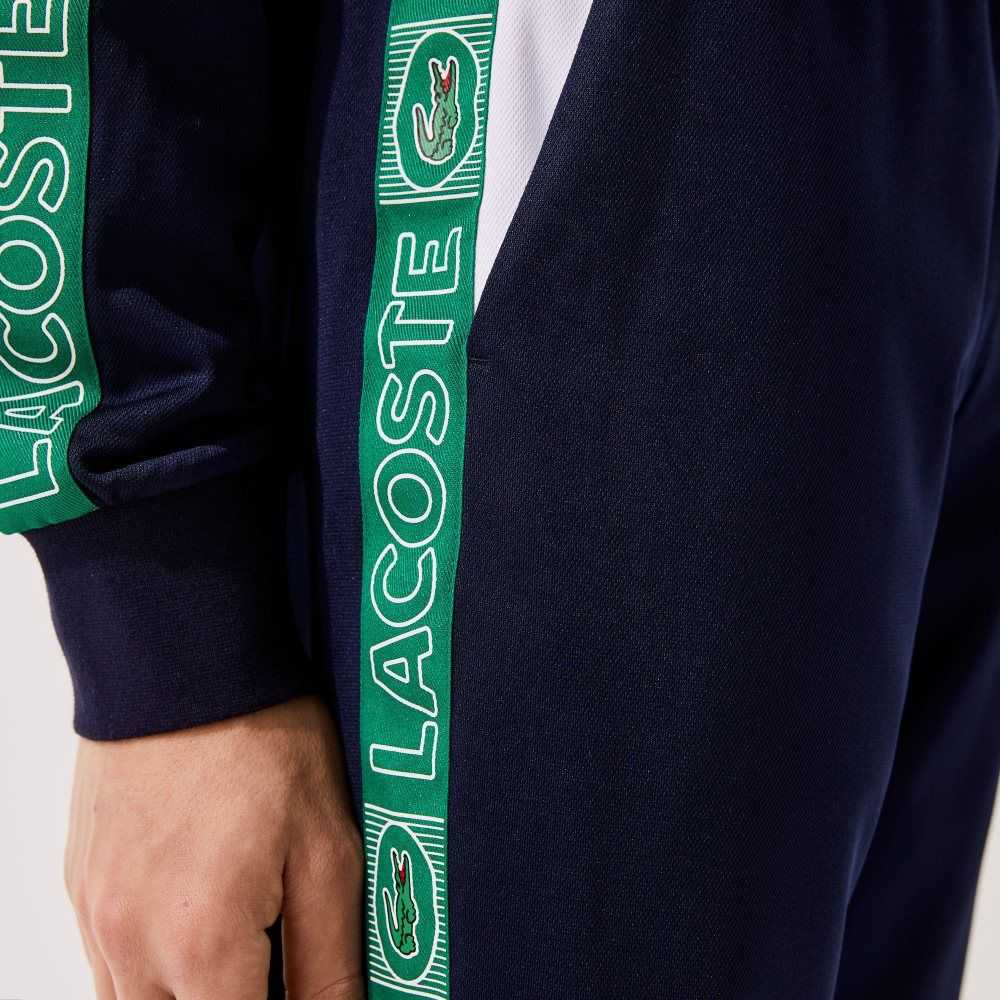 Navy Blue / White / Green Lacoste SPORT Branded Bands Tracksuit Pants | YNQOFH-079