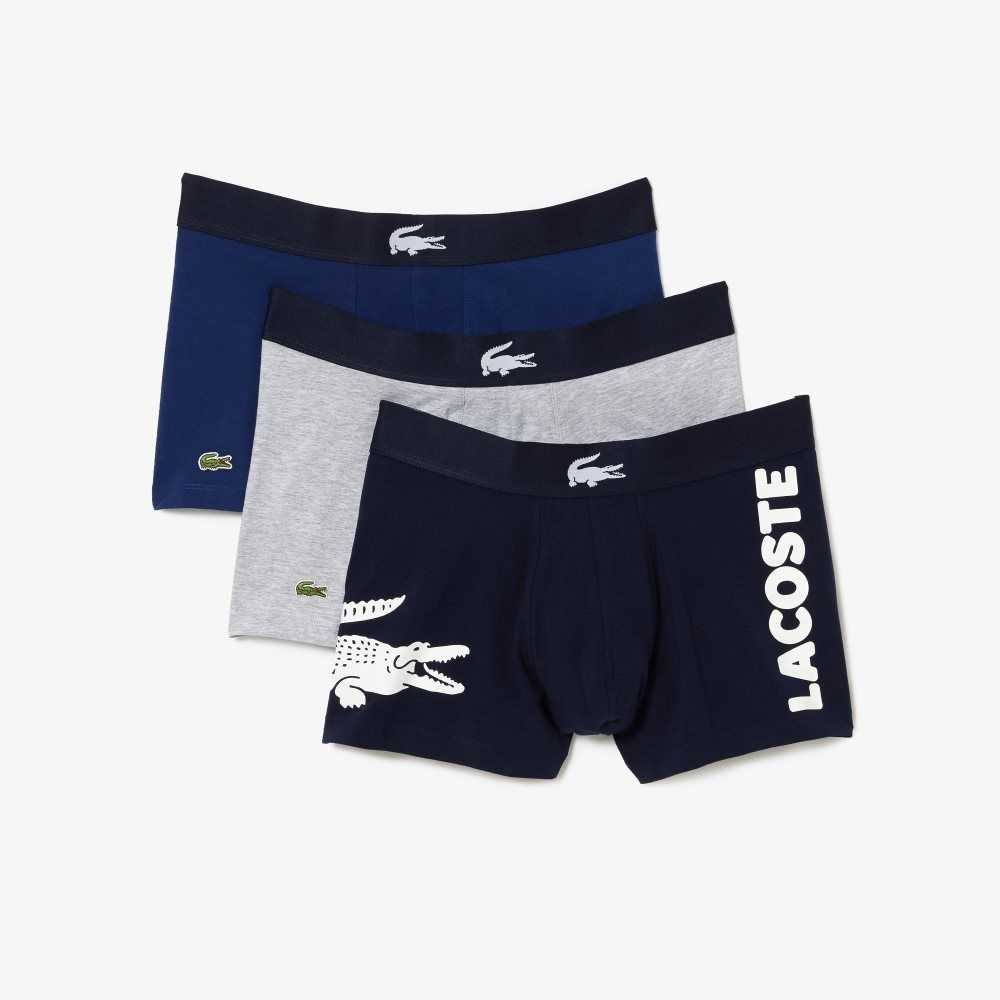 Navy Blue / White / Grey Chine / Navy Blue Lacoste Mismatched Stretch Cotton Trunk 3-Pack | NCGZLA-487