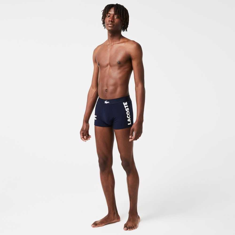 Navy Blue / White / Grey Chine / Navy Blue Lacoste Mismatched Stretch Cotton Trunk 3-Pack | NCGZLA-487