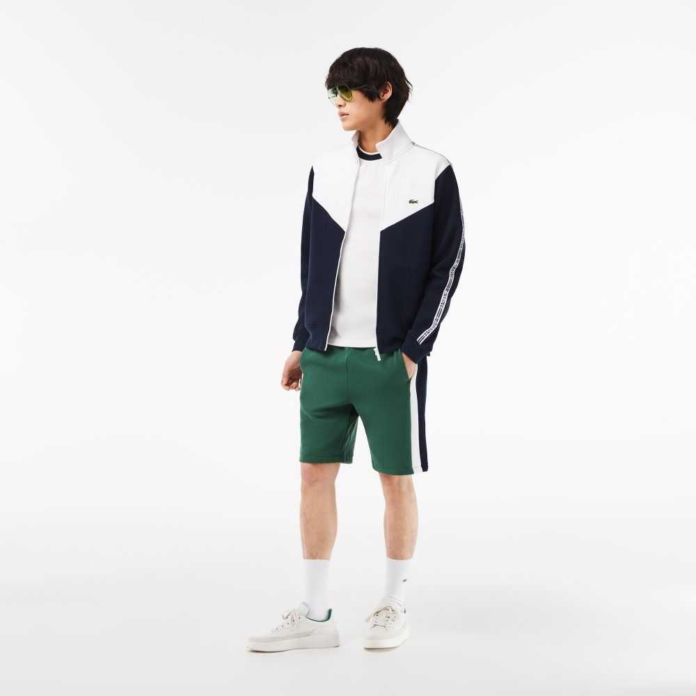 Navy Blue / White Lacoste Classic Fit Colorblock Zipped Sweatshirt | VUFEBD-578