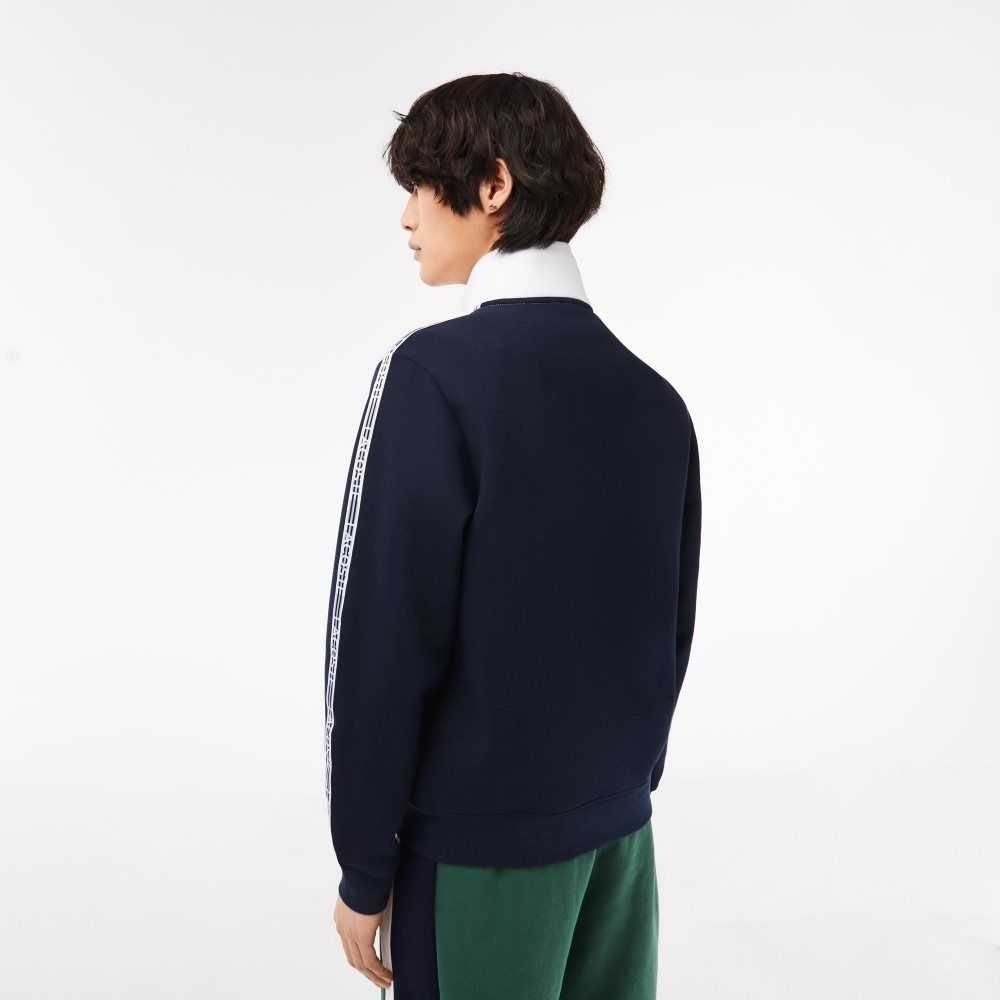 Navy Blue / White Lacoste Classic Fit Colorblock Zipped Sweatshirt | VUFEBD-578