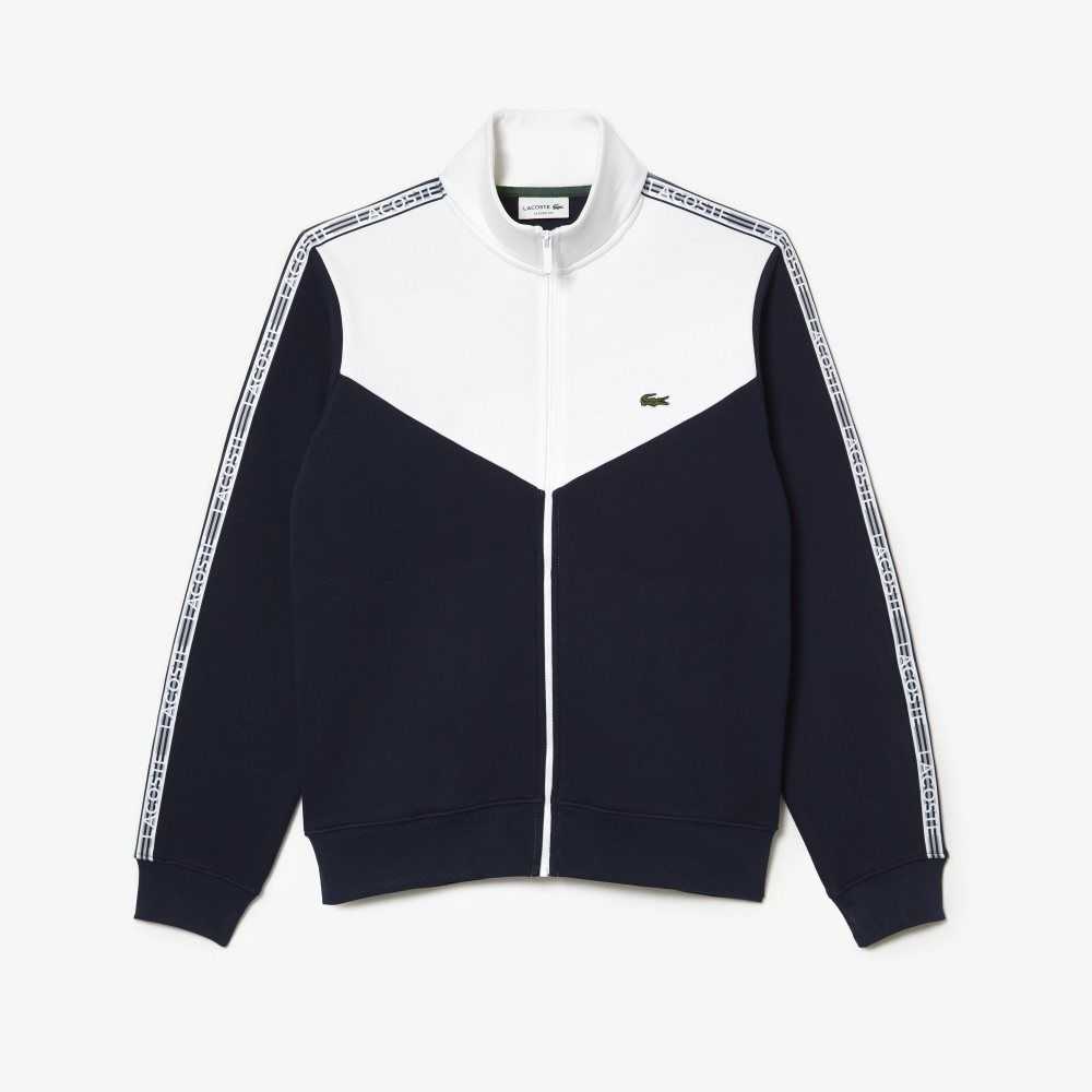 Navy Blue / White Lacoste Classic Fit Colorblock Zipped Sweatshirt | VUFEBD-578