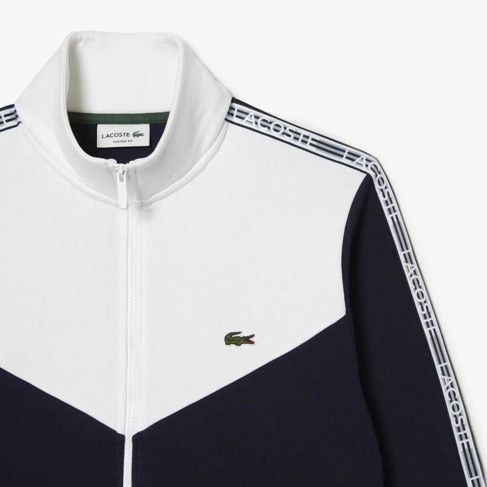 Navy Blue / White Lacoste Classic Fit Colorblock Zipped Sweatshirt | VUFEBD-578