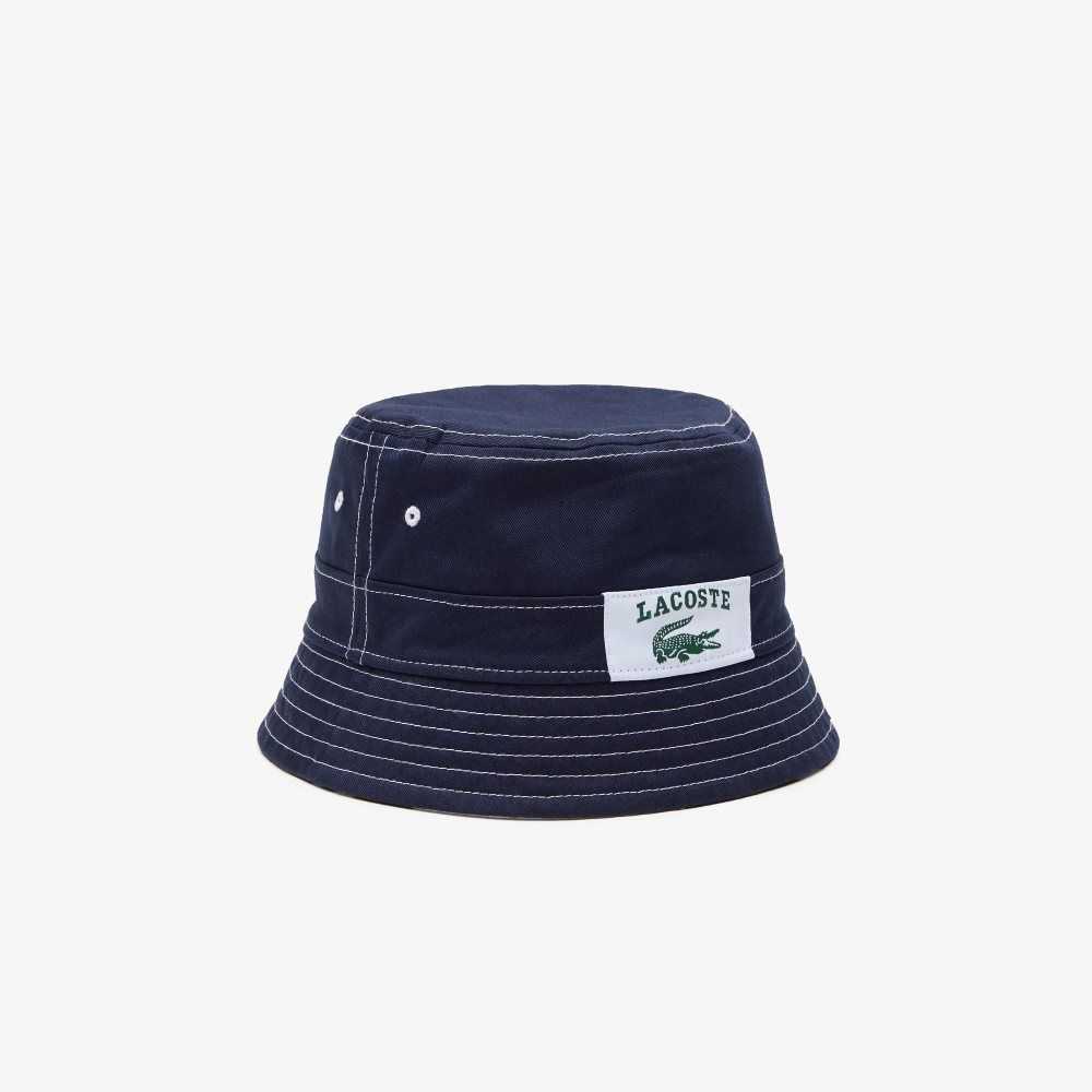 Navy Blue / White Lacoste Heritage Reversible Print Or Solid Cotton Bucket Hat | EPBDSC-405