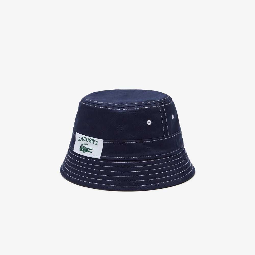 Navy Blue / White Lacoste Heritage Reversible Print Or Solid Cotton Bucket Hat | EPBDSC-405