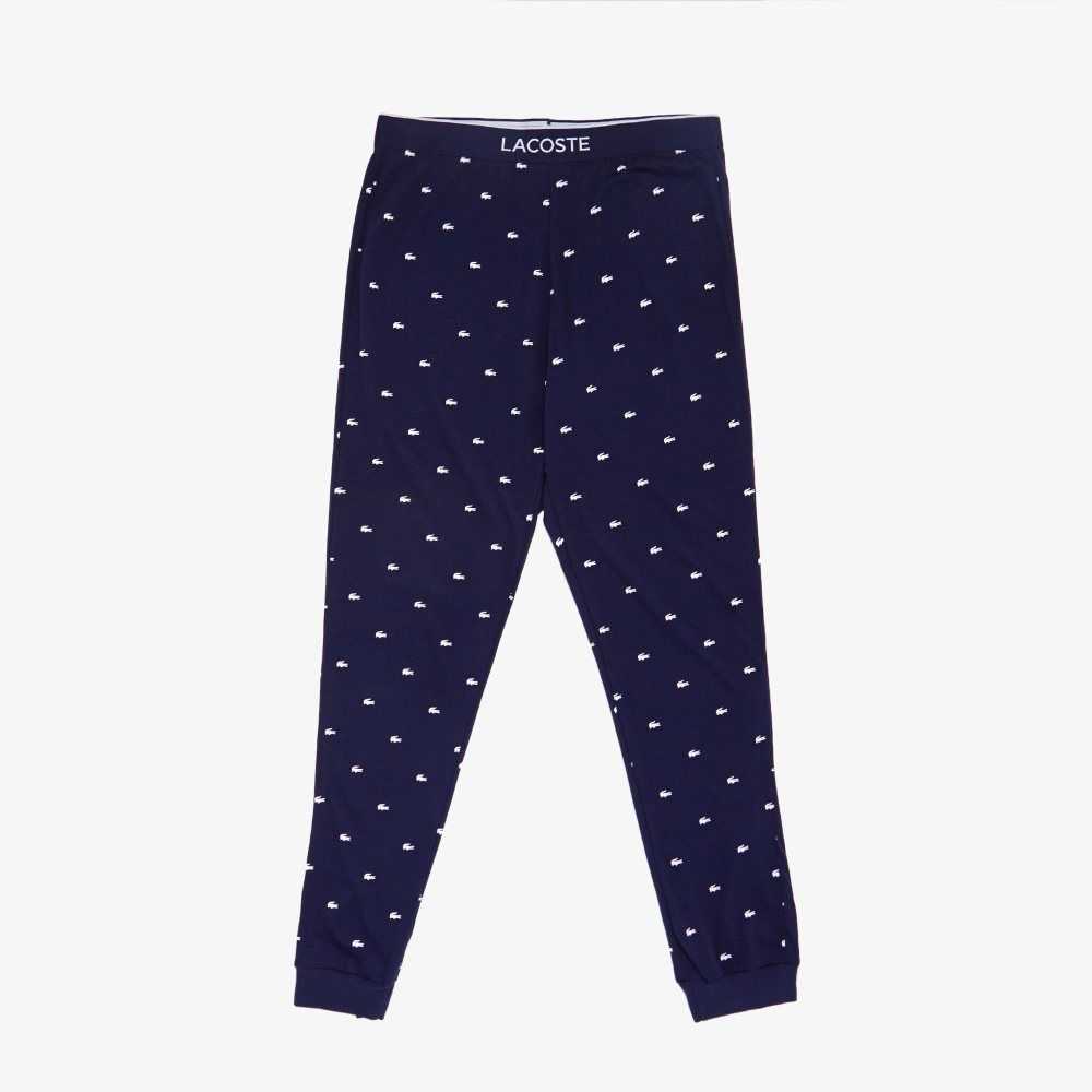 Navy Blue / White Lacoste Jersey Pajama Pants | MFWTBS-780