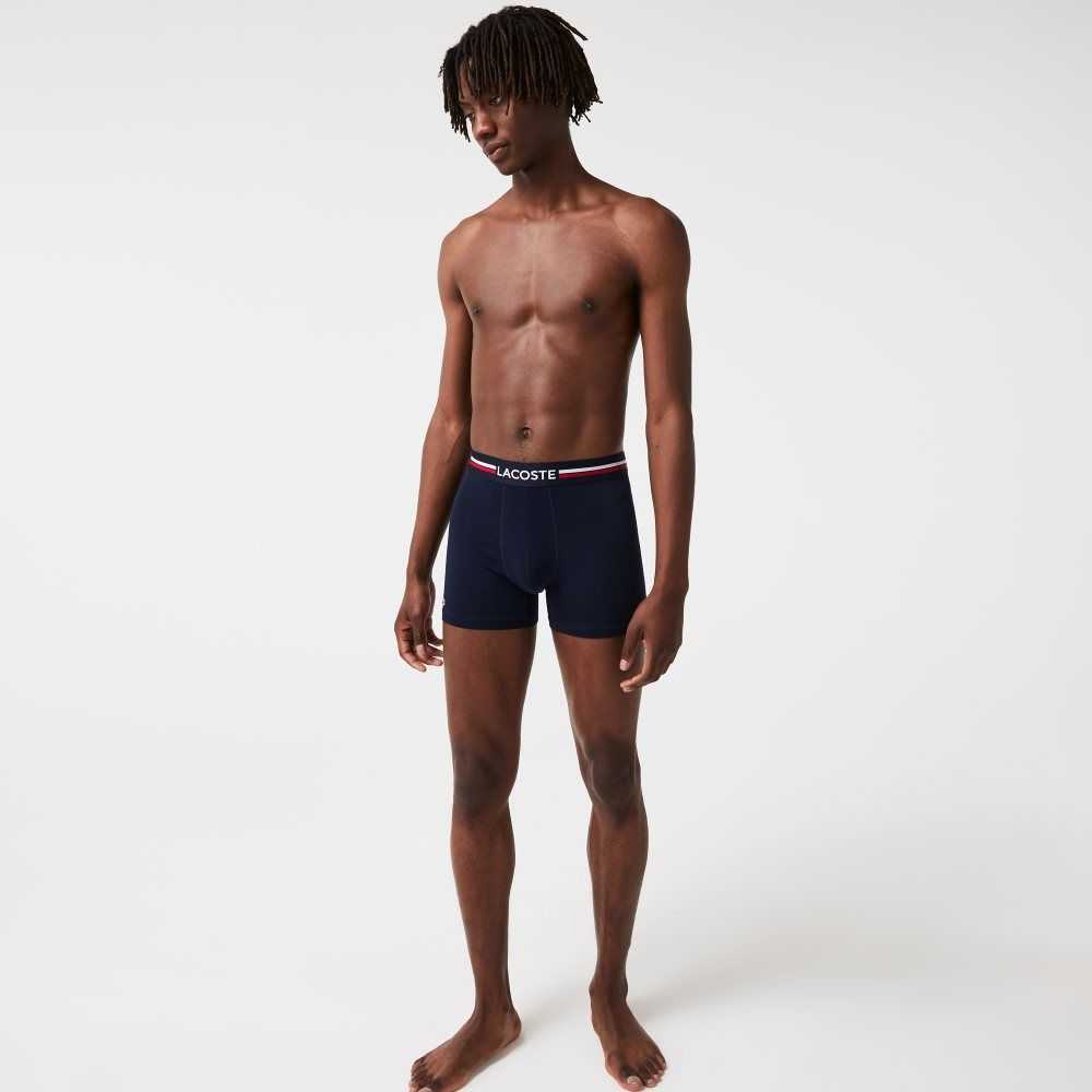 Navy Blue / White Lacoste Long Stretch Cotton Jersey Boxer Brief 3-Pack | DUPVFS-572