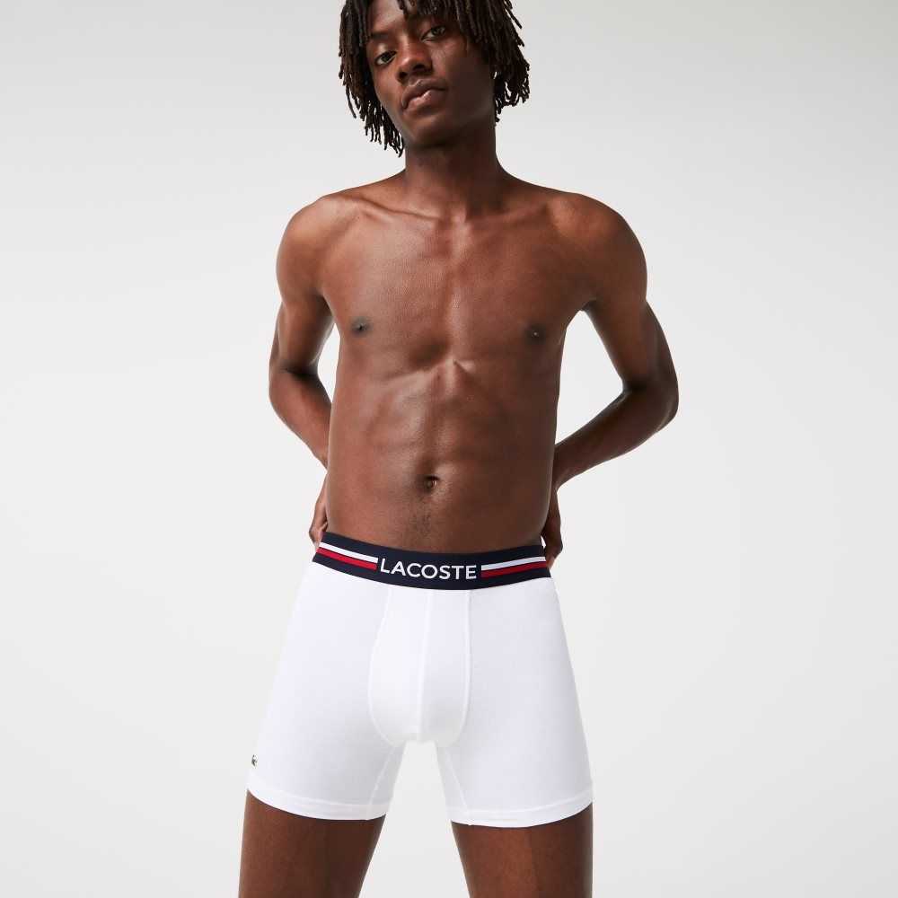 Navy Blue / White Lacoste Long Stretch Cotton Jersey Boxer Brief 3-Pack | DUPVFS-572