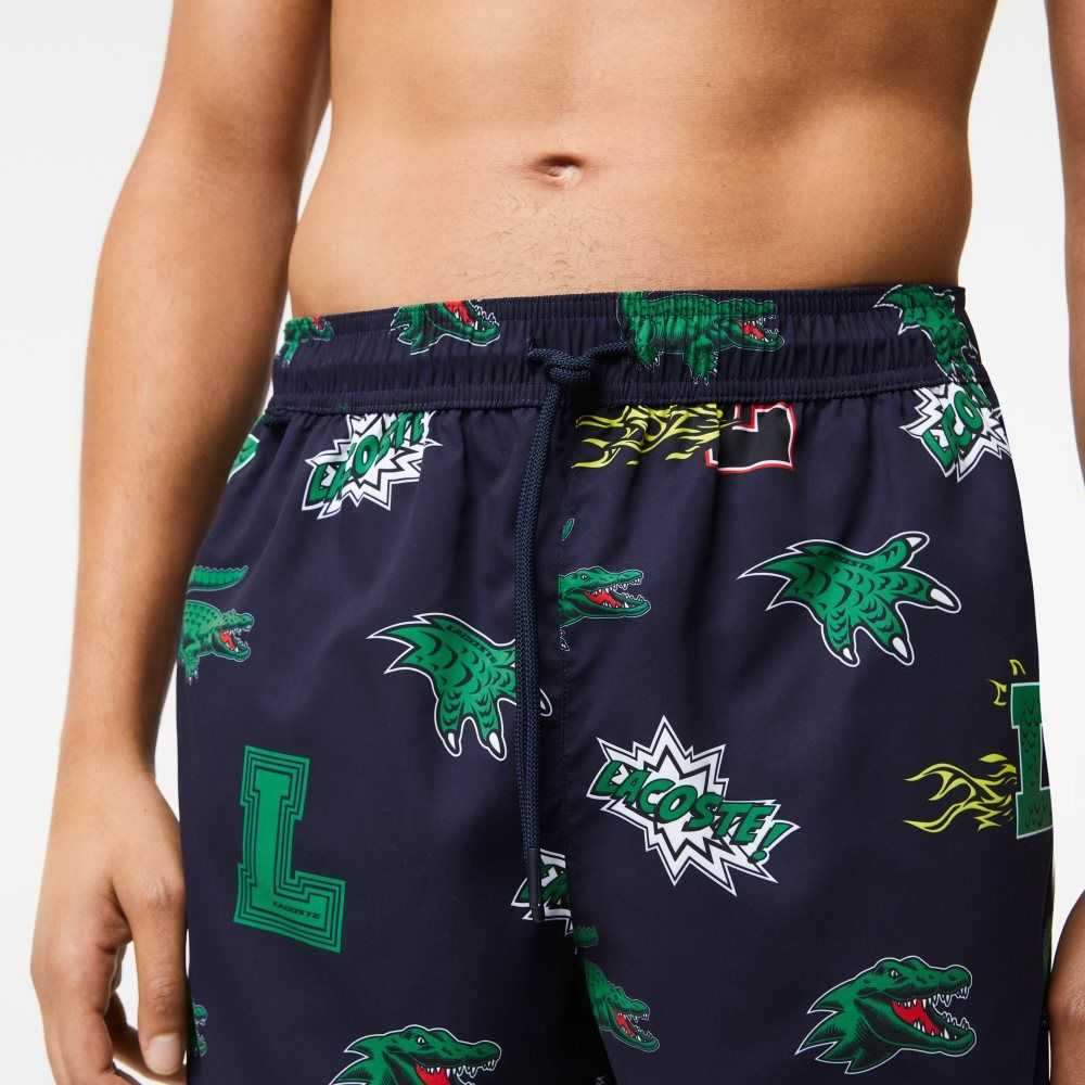 Navy Blue / White Lacoste Mesh Lined Swim Trunks | CPSAOI-819