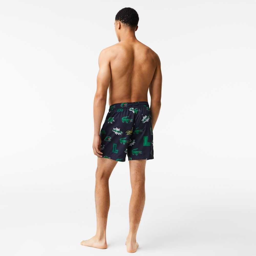 Navy Blue / White Lacoste Mesh Lined Swim Trunks | CPSAOI-819