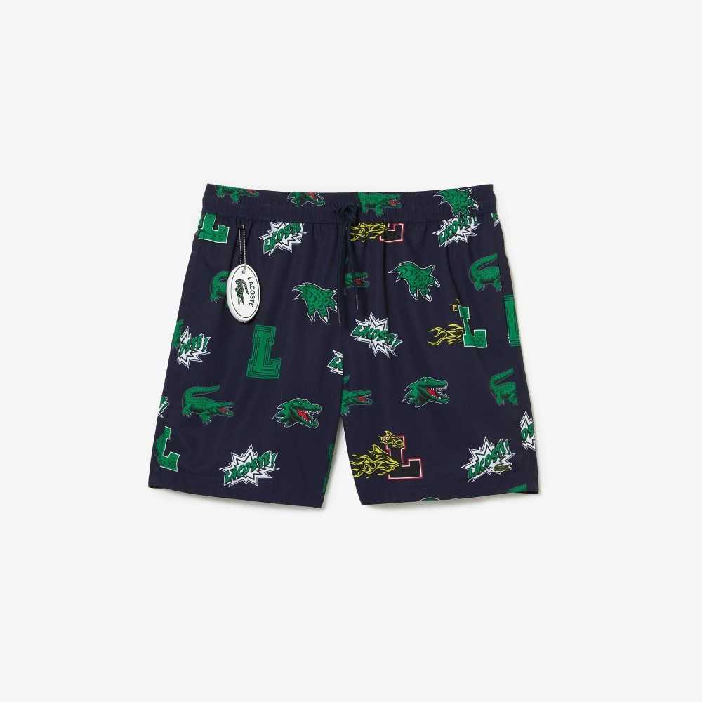 Navy Blue / White Lacoste Mesh Lined Swim Trunks | CPSAOI-819