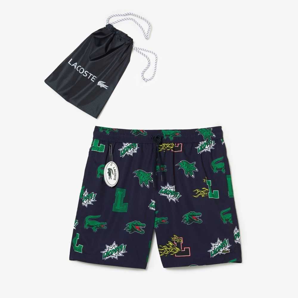 Navy Blue / White Lacoste Mesh Lined Swim Trunks | CPSAOI-819