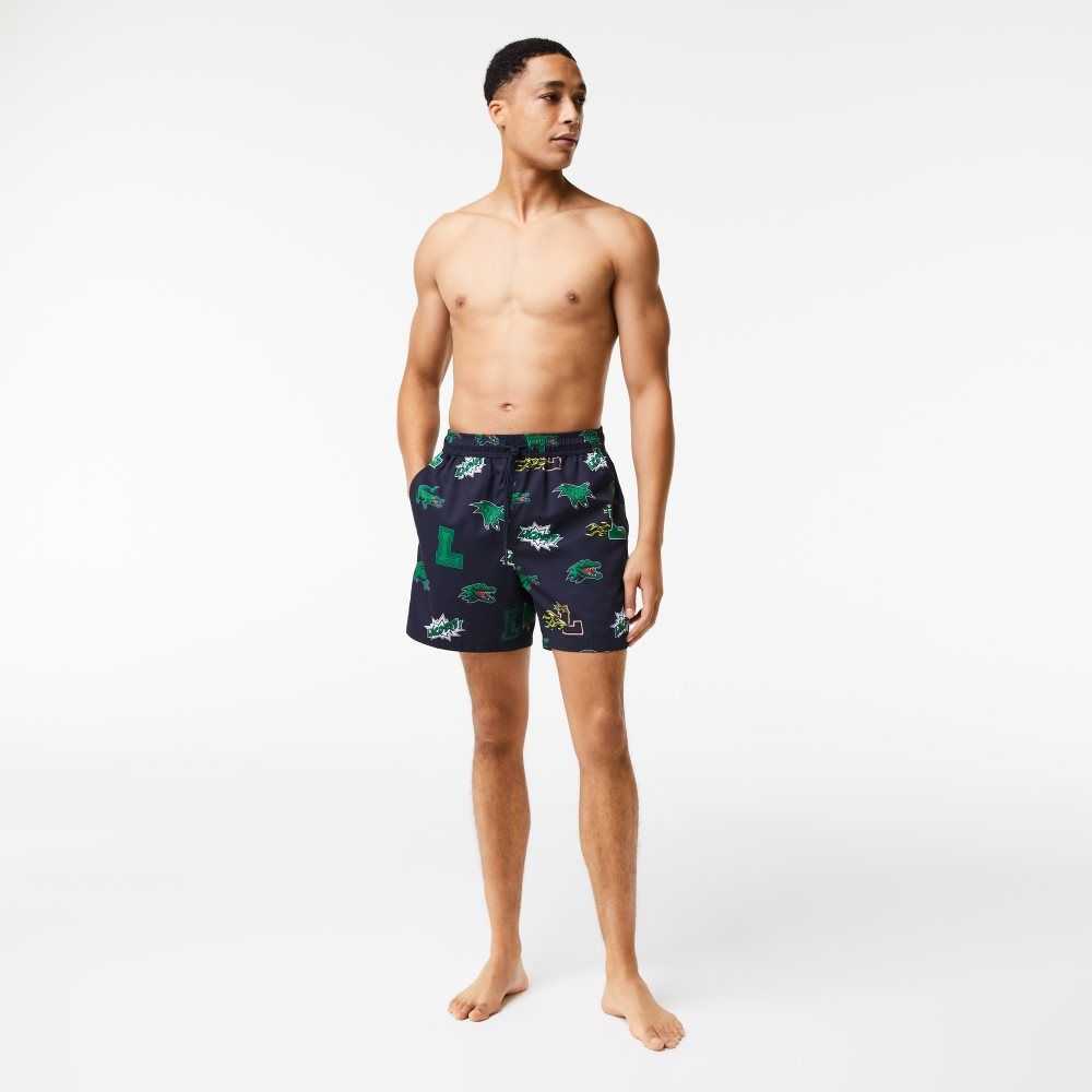 Navy Blue / White Lacoste Mesh Lined Swim Trunks | CPSAOI-819