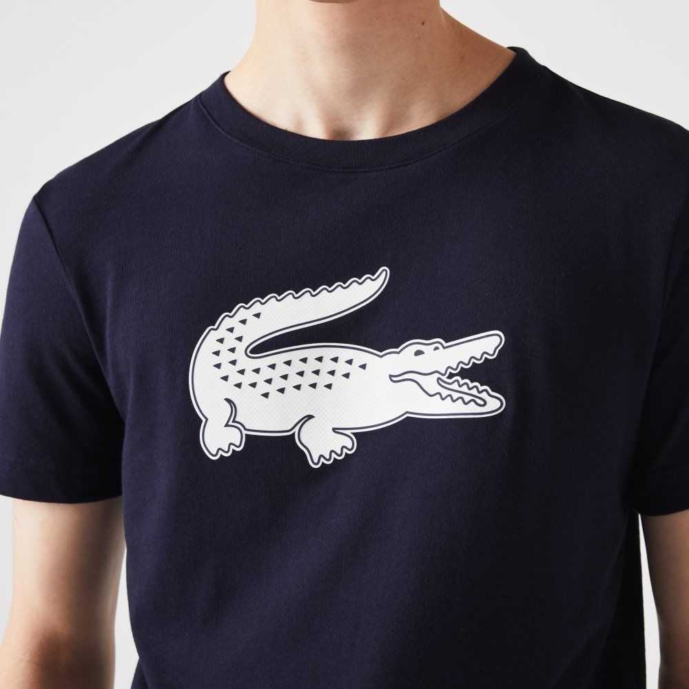 Navy Blue / White Lacoste SPORT 3D Print Crocodile Breathable Jersey T-Shirt | TIUVQF-237