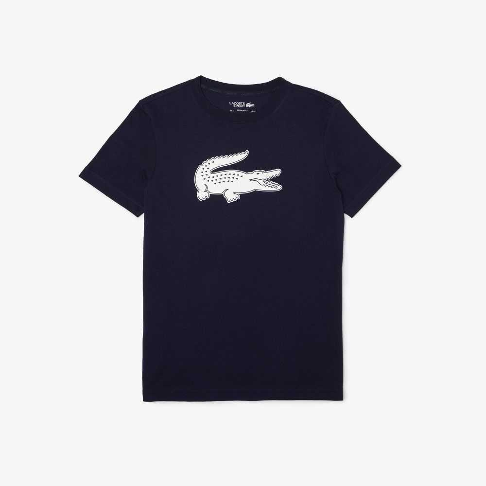 Navy Blue / White Lacoste SPORT 3D Print Crocodile Breathable Jersey T-Shirt | TIUVQF-237