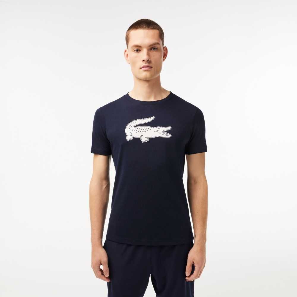 Navy Blue / White Lacoste SPORT 3D Print Crocodile Breathable Jersey T-Shirt | TIUVQF-237