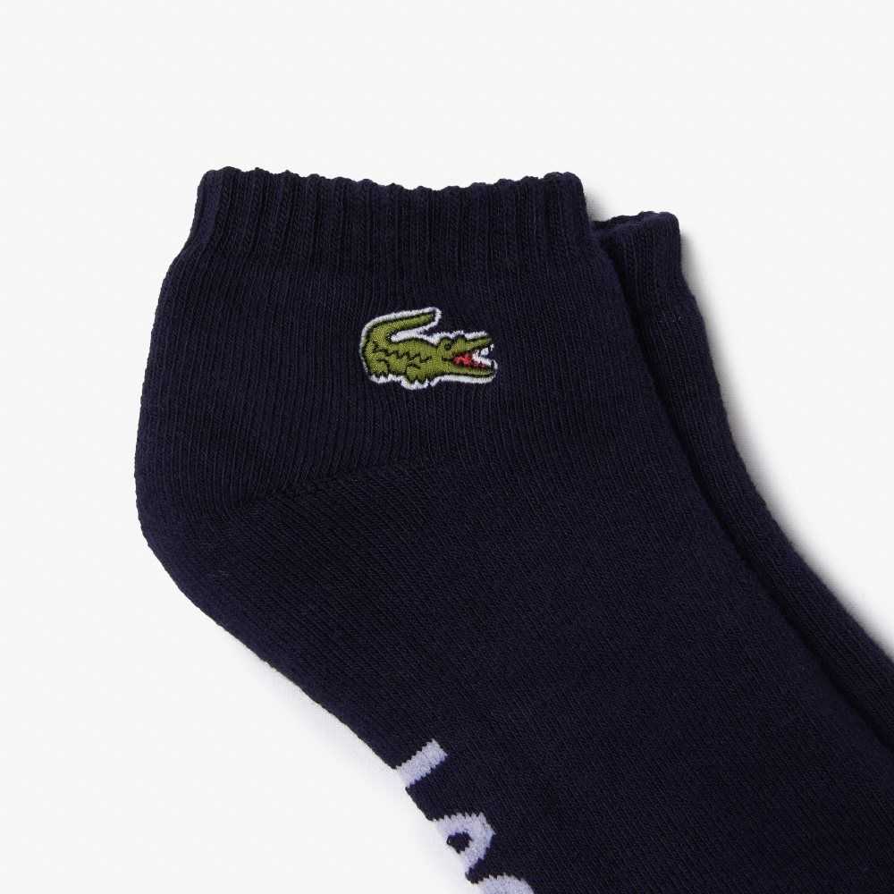 Navy Blue / White Lacoste SPORT Branded Stretch Cotton Low-Cut Socks | BRSJAL-745