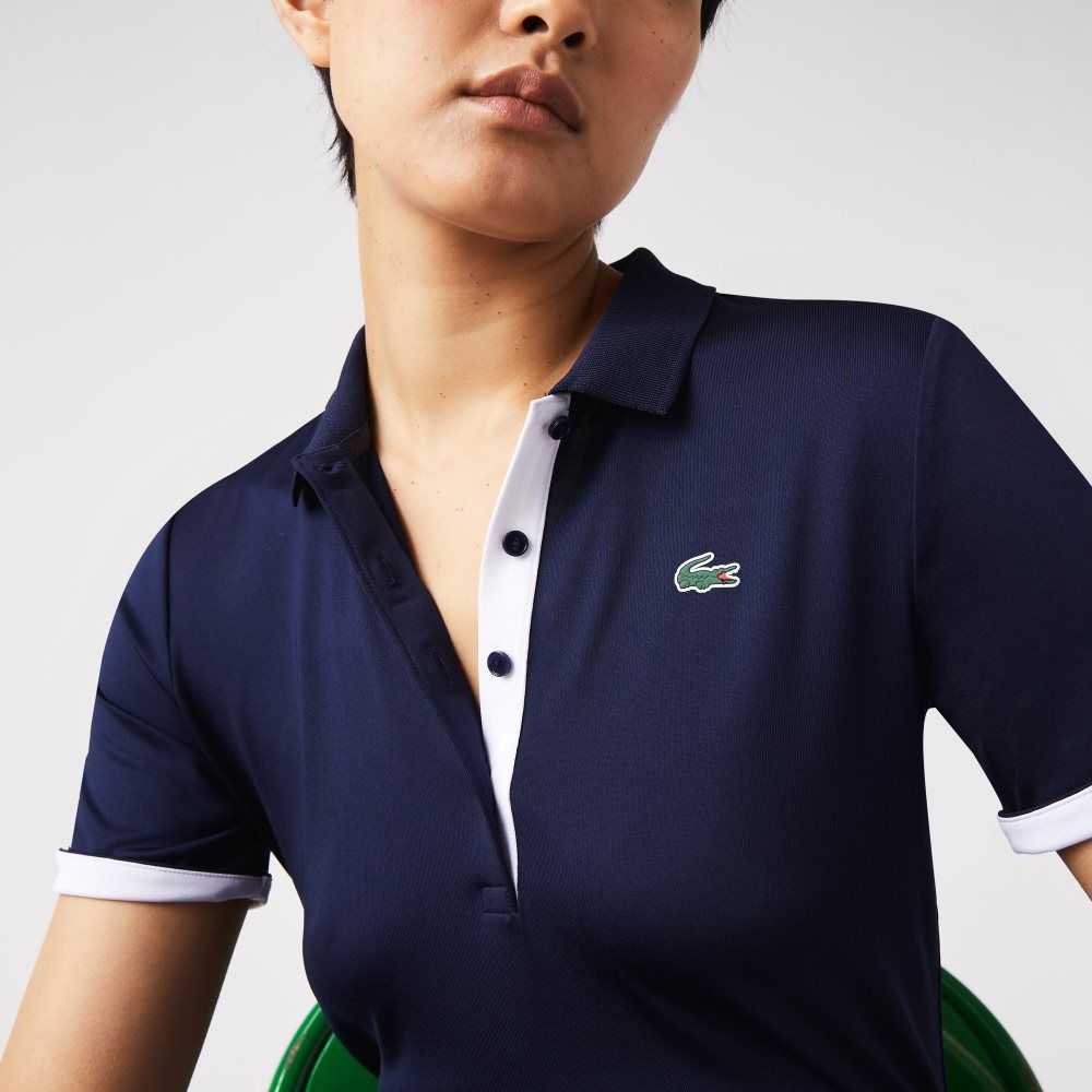 Navy Blue / White Lacoste SPORT Breathable Stretch Golf Polo | UAWDEL-954