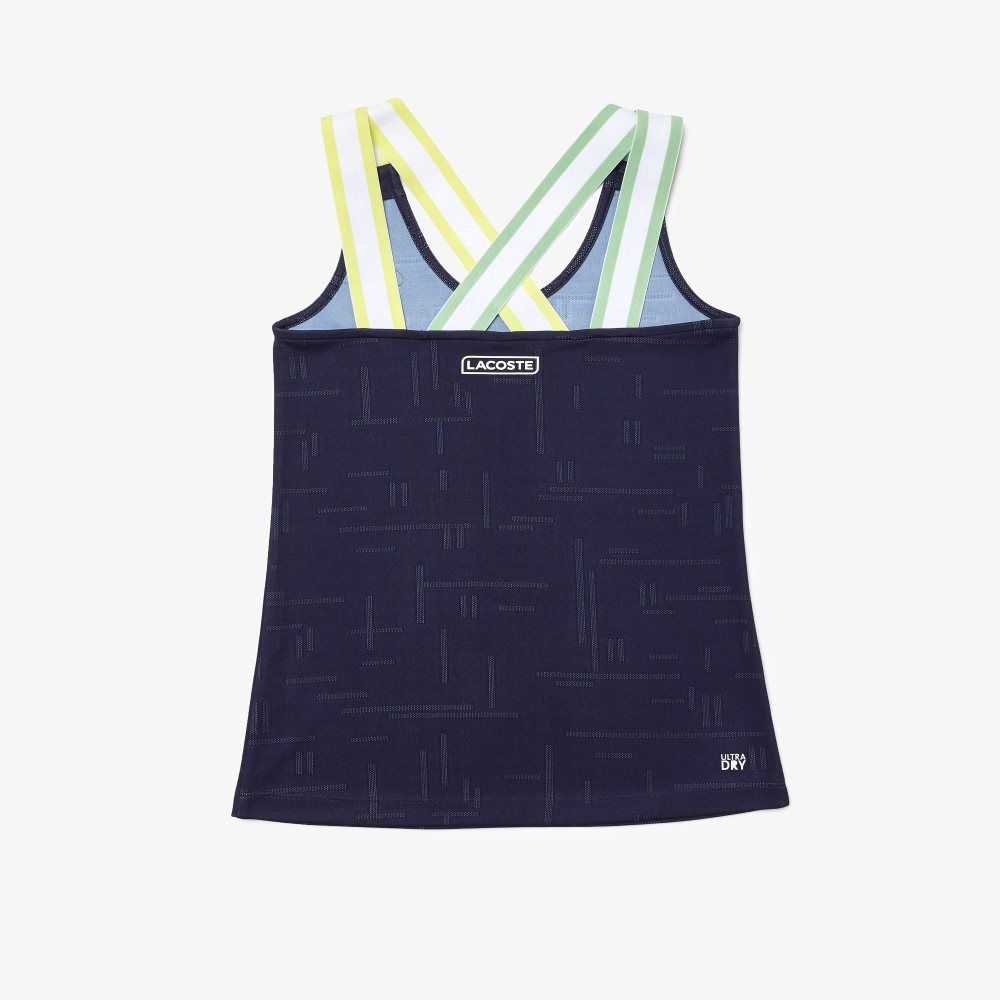 Navy Blue / White Lacoste SPORT Close-Fitting Tank Top | BLPHAX-163